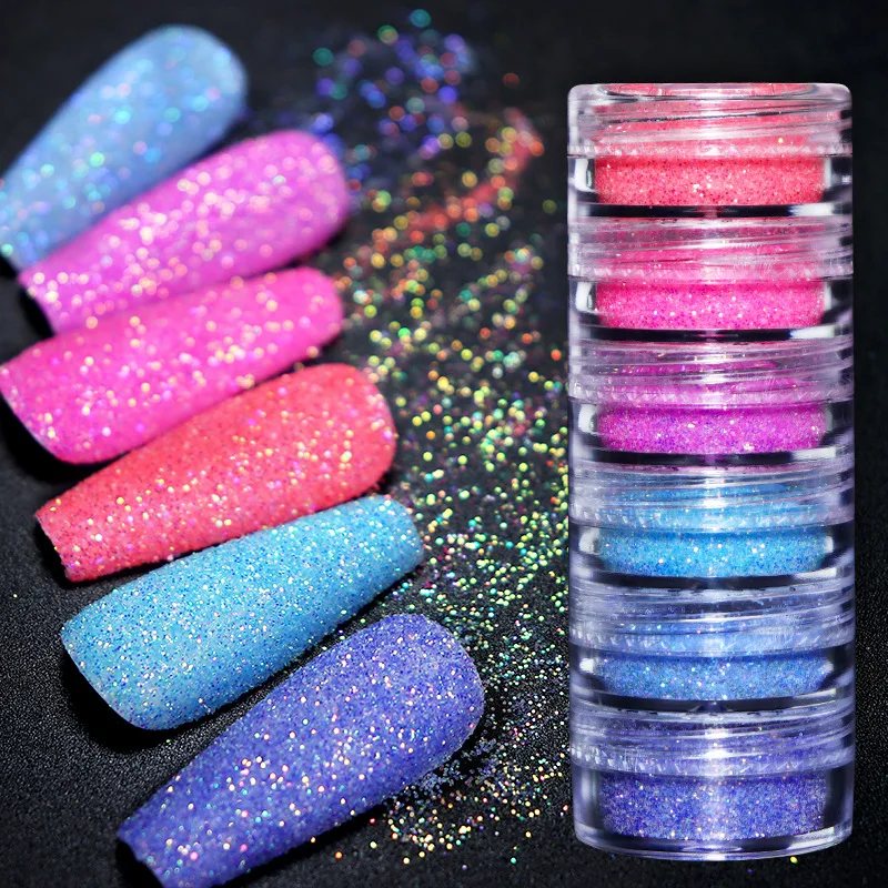 

6pcs Shiny Iridescent Sugar Glitter for Nails Design Sparkly Candy Sweater Effect Sugar Powder Gel Polish Manicure Pigment Ongle