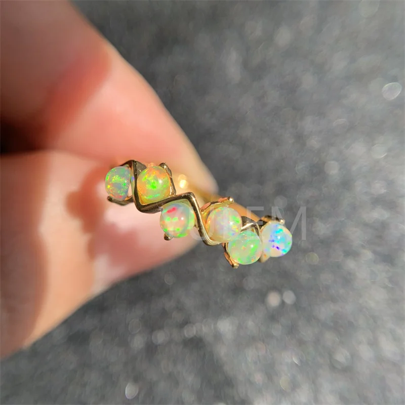 YULEM White Fire Natural Opal 3mm 5pcs Opal Wave Shape Vintage Silver 925 Wedding Engagement Rings for Women