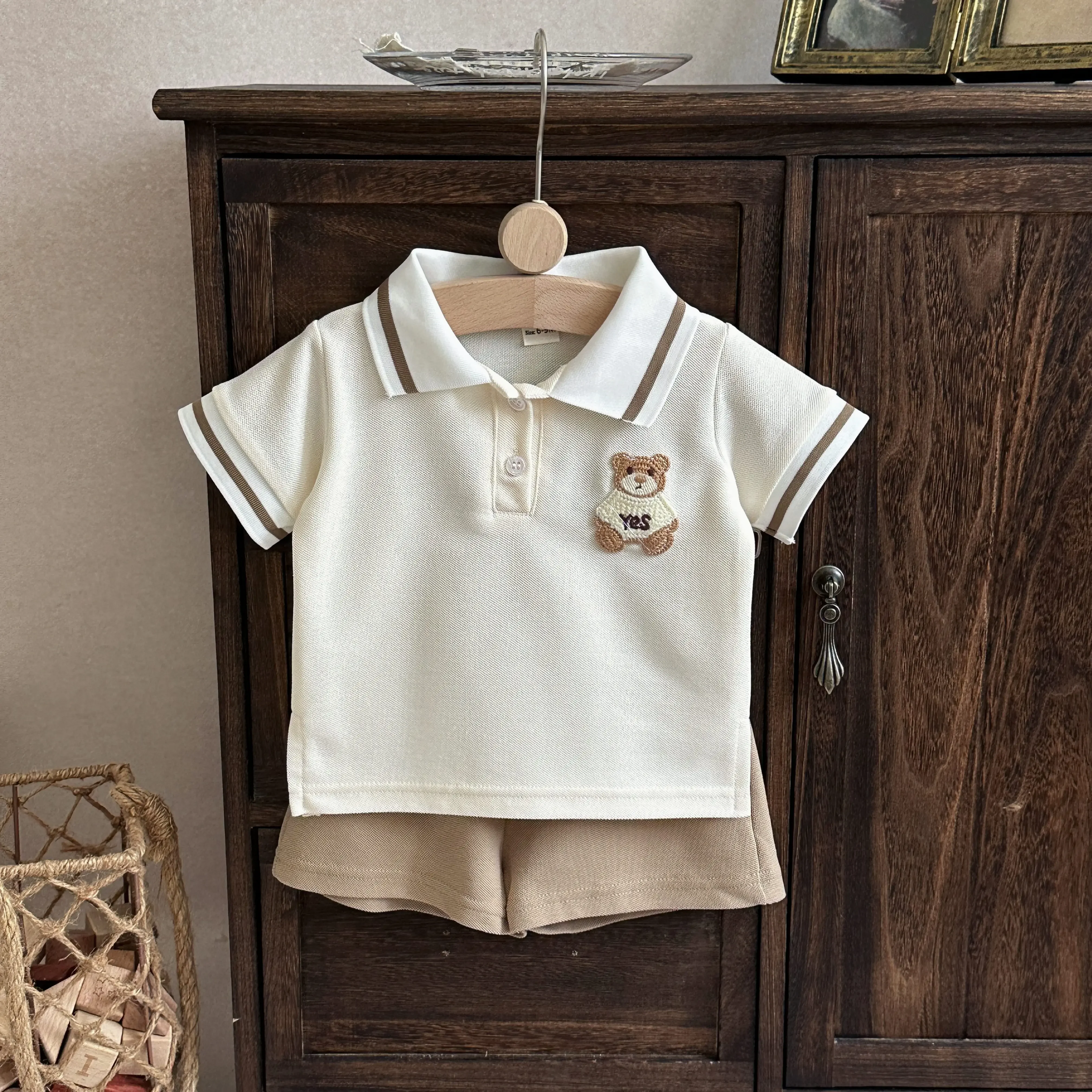 2Pcs Baby Boys Summer Cute Cartoon Bear Embroidery Short Sleeve+Short Pants Baby Casual Daily Clothes Suitable for 0-3Y 6