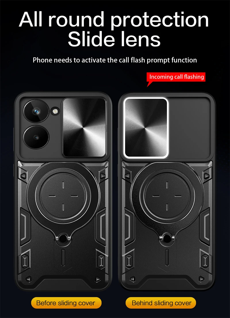 Enhanced Shockproof Armor Phone Cover with Ring Holder & Slide Camera Protection