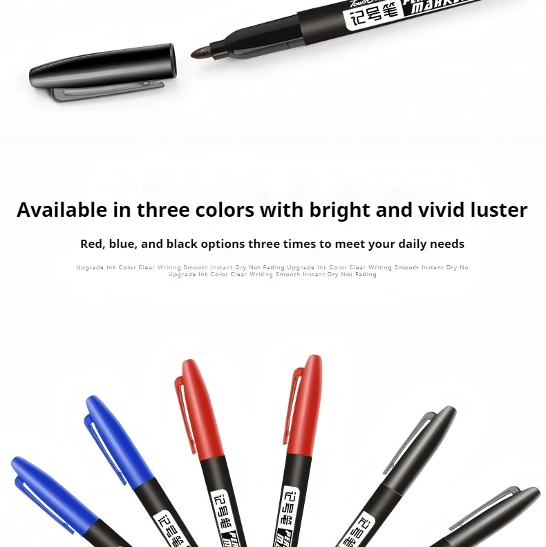 10/100 Stück Permanentmarker, 1,5 mm, wasserdicht, dünne Spitze, rohe Tinte, schwarz, blau, rot, Markierungsstifte für Büro, Schulbedarf – Detail 7