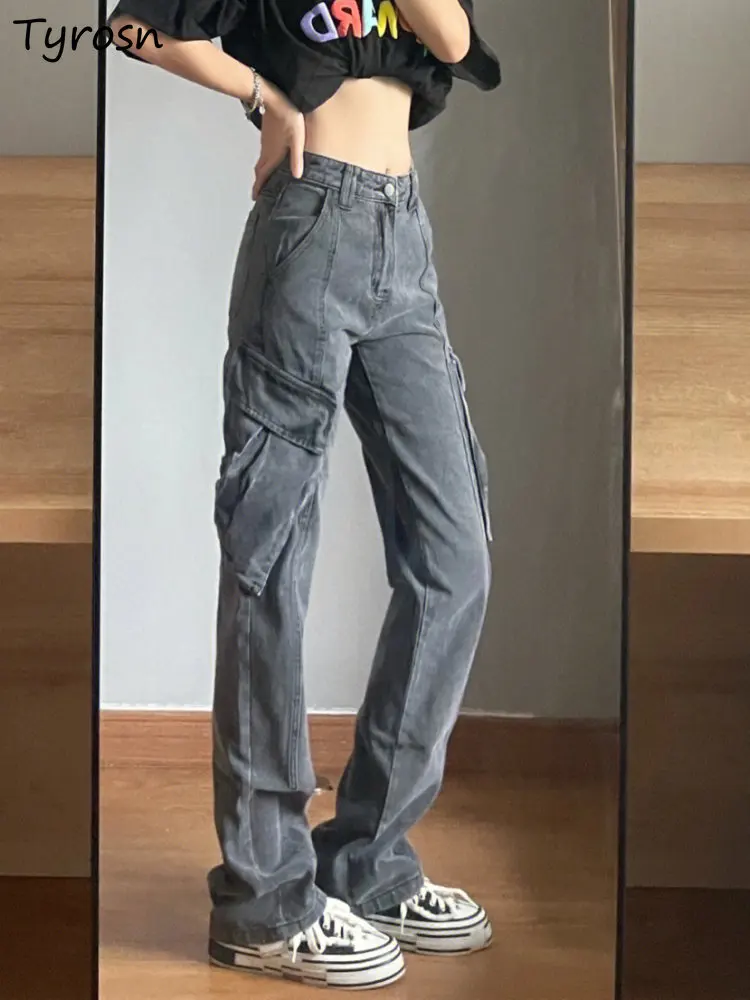 

Jeans Women Fashion Design Denim Ladies Straight Leisure Simple All-match Hip Hop Daily Retro American Style Elegant High Waist