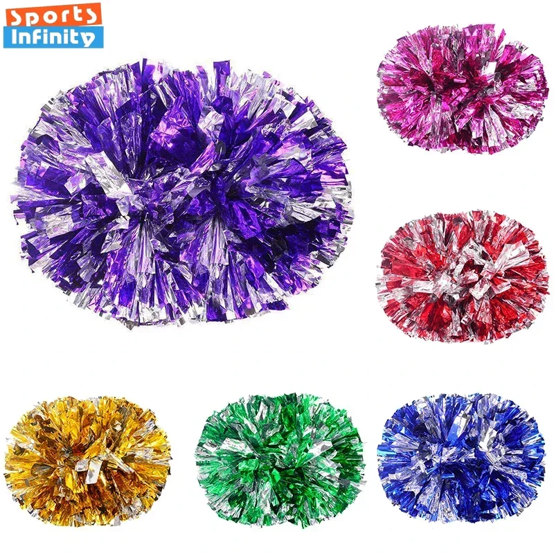 Cheerleading Pom Poms 1pc Cheerleading Pom Poms with Handle Cheer Balls Big Gold Silver Red Yellow Blue Hand Dance Pompoms Accessories for Women Kids