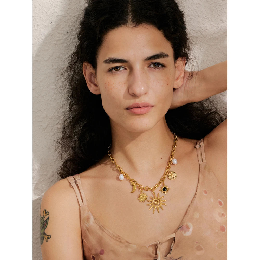 Yhpup Starfish Pendant Necklace Stainless Steel Golden Chain