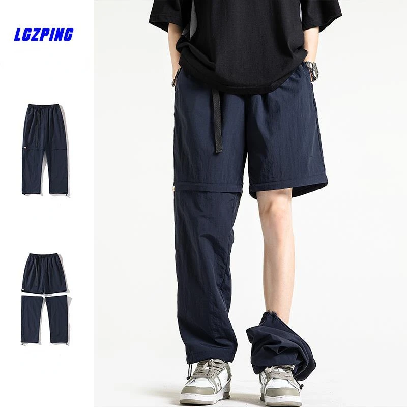

Casual Pants Men Women Detachable Quick Drying Joggers Shorts Men's Loose Drawstring Motorcycle Cargo Pants Black Streetwear New