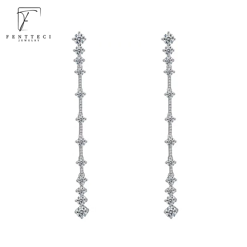 

FENTTECI Full Of Diamonds And Tassel Long Ear Line Women 925 Sterling Silver Temperament Dinner Party Earrings For Girlfriend