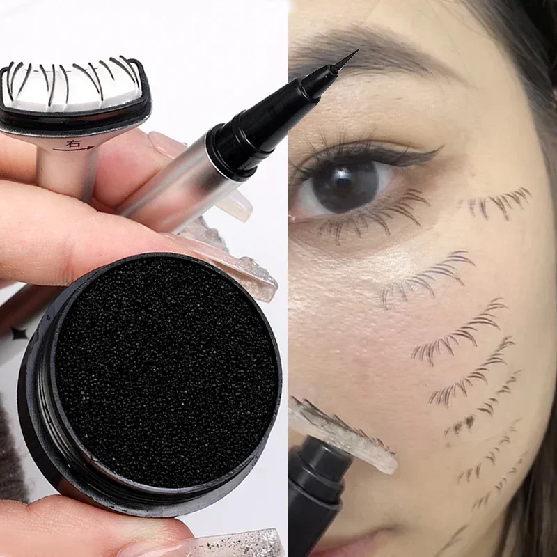 Reusable Eyelash Stamps Pen 2 in 1 Lower Eyelash Seal Tool Quick Dry Black Brown Liquid Eyeliner Pen Simulation Makeup