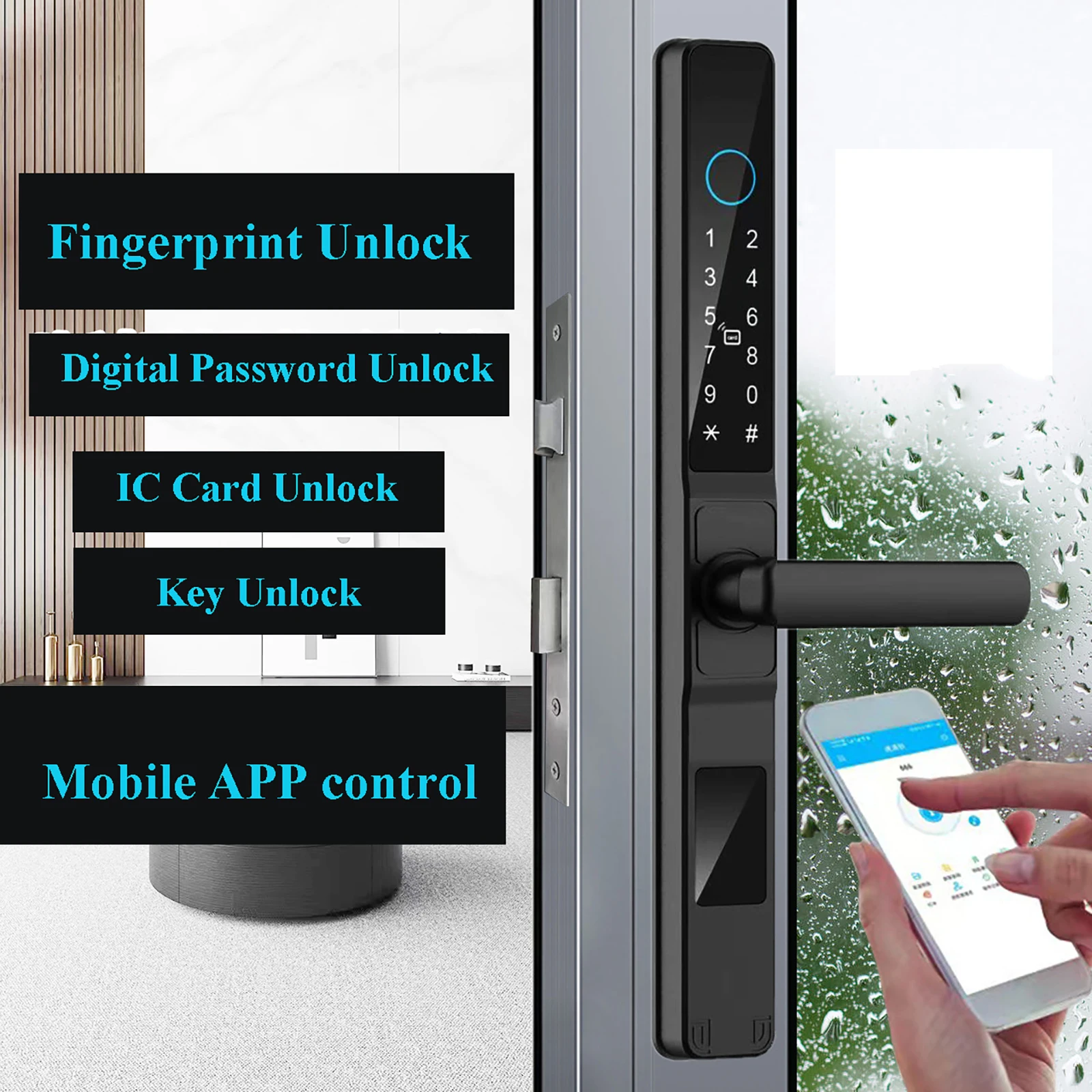 HIFAM Fingerprint Door Lock, TUYA APP Control Smart Door Lock with Handle Electronic Digital Lock with Keypad