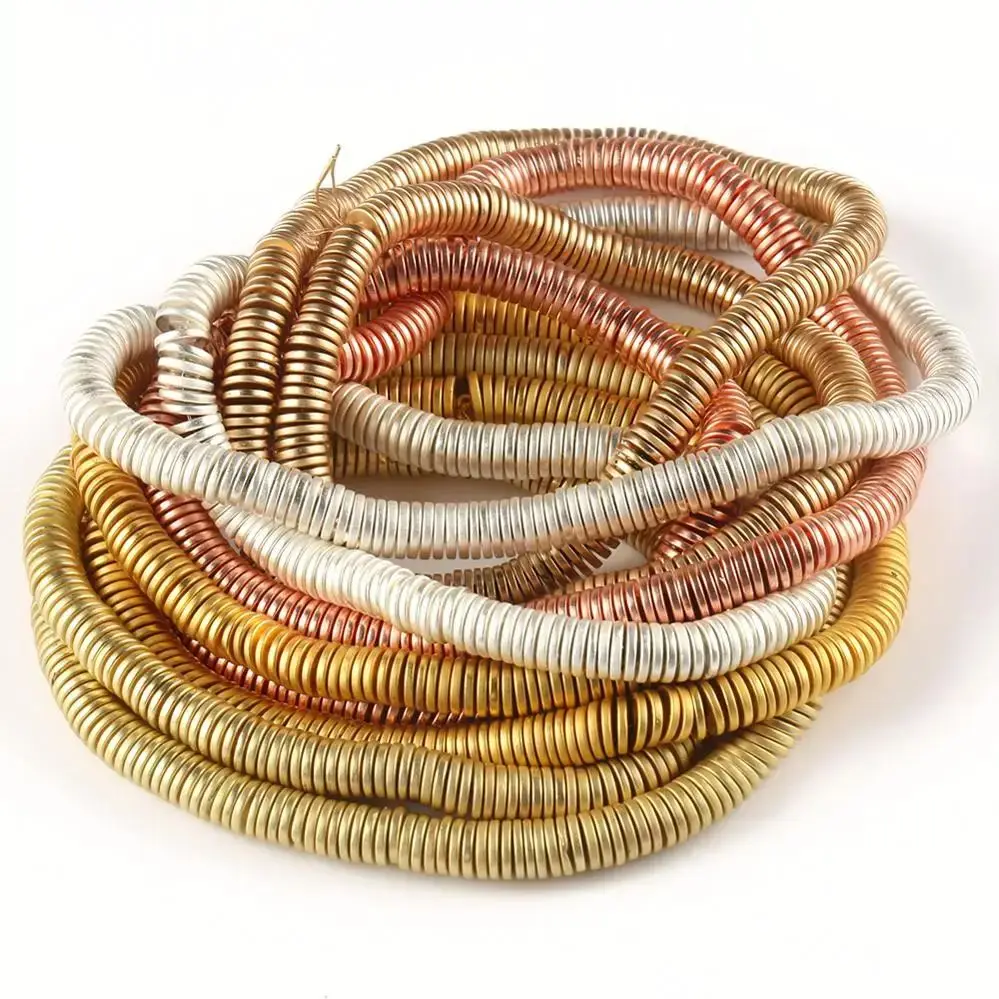 Natural Stone Matte Gold & Silver Plated Hematite Rondelle Beads
