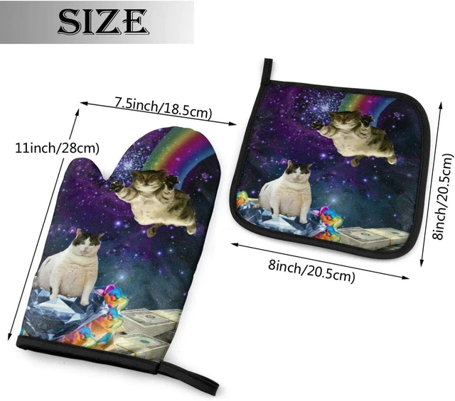 Cute Cat Set Oven Mitts and Pot Holders Sets Heat Resistant Non Slip Oven  Glove and Insulated Kitchen Counter Mat Suitable for Cooking Baking Grill