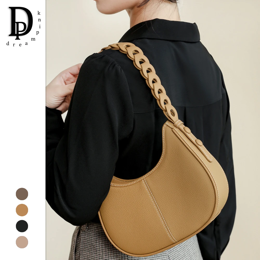 

Fashion Knitting Strap Women Shoulder Bag Luxury Leather Female Armpit Crossbody Handbag Elegant Weave Solid Lady Underarm Purse