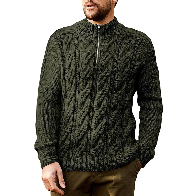 Description Picture 5 of itemSweaters Pullovers Men Mock Neck Tops Full Sleeve Solid Knitted Top Zipper Splice Regular Casual Loose Autumn Winter 2024