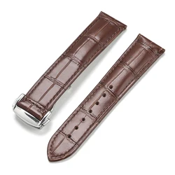 Luxurious Genuine Leather Strap with Folding Buckle - Universal Replacement Watch Band Accessory - 22mm (Brown silver)