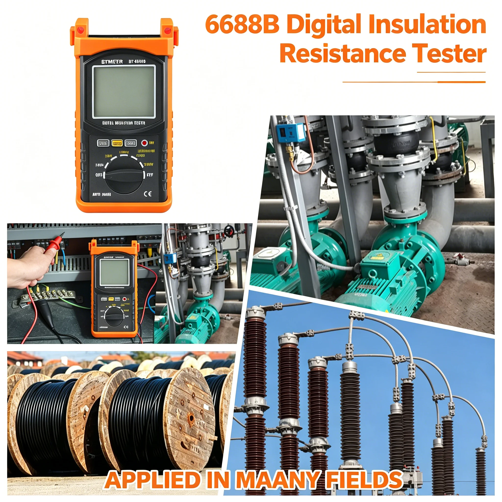 HP6688B 절연 시험기 5000V 200GΩ 메거옴미터, 자동 범위 조정 백라이트 데이터 홀드 기능이 있는 모터 케이블 및 산업 테스트용 AC 전압 측정기
