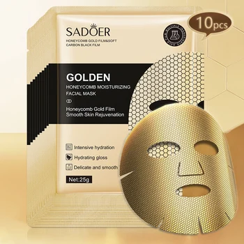 10pcs Golden Honeycomb Moisturizing Facial Mask Deep Hydrating Skin Care Nourishing Beauty Smoothing Face Masks Improve Roughnes