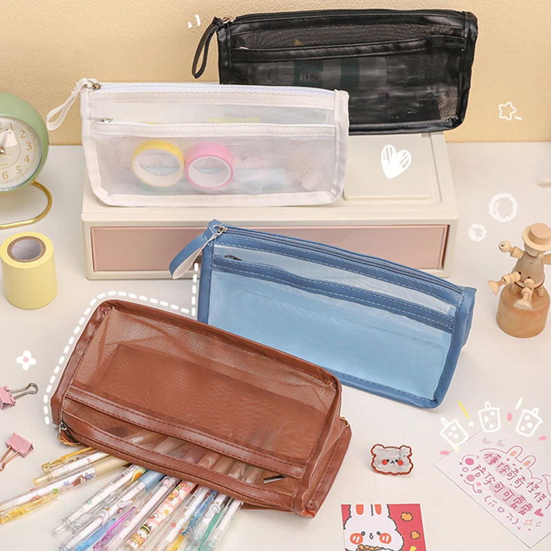 

Japanese Style Nylon Storage Bag Portable Mesh Transparent Pencil Case Student Exam Stationery Bag Kid School Supplies