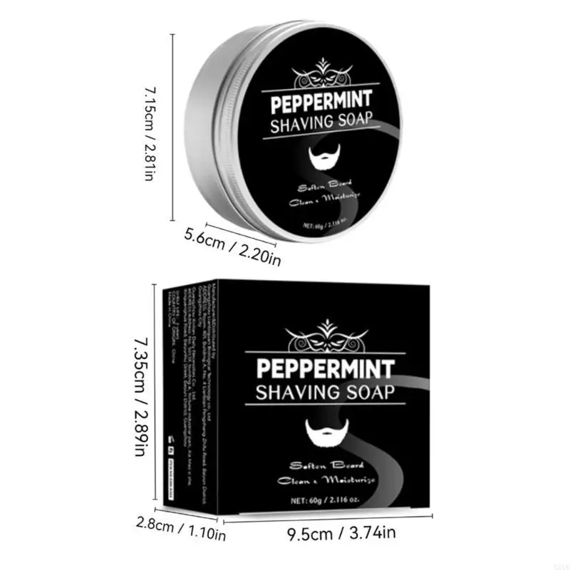 60g Mint Shaving Soap Handmade Soap Beard with Brush for Man and Woman A5YB