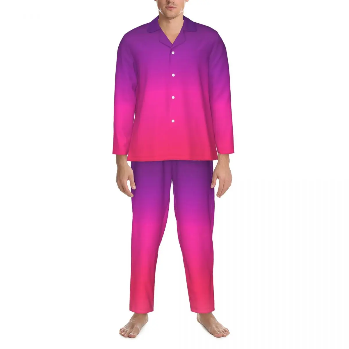 

Pajamas Male Ombre Abstract Room Nightwear Neon Purple And Pink 2 Pieces Aesthetic Pajama Set Long Sleeve Oversized Home Suit