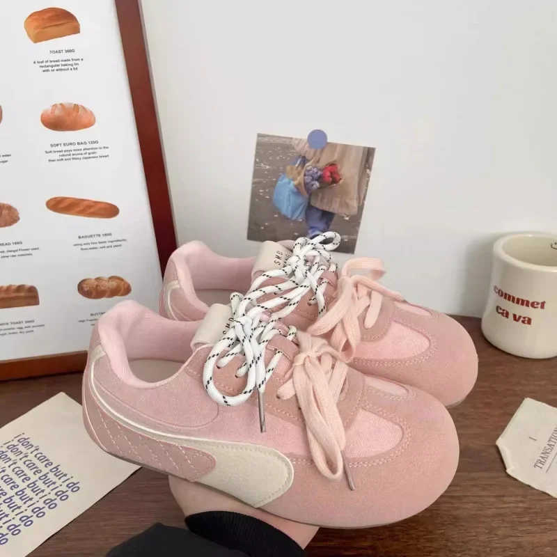 Pink Dequn Board Shoes Women's Cute Spring New Chic Puff Bread Shoes Agan Ballet White Anti-slip Light Silk Shoe up to Ank