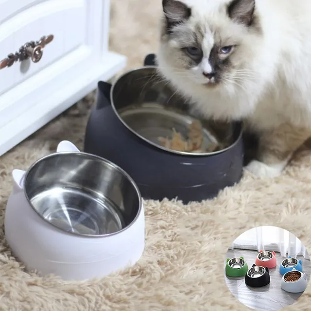 Cat Dog Bowl 15 Degrees Raised Non Slip Puppy Base Cat Food Drinking Water Feeder Tilt Safeguard Neck Pet Bowl Accessories A2 4