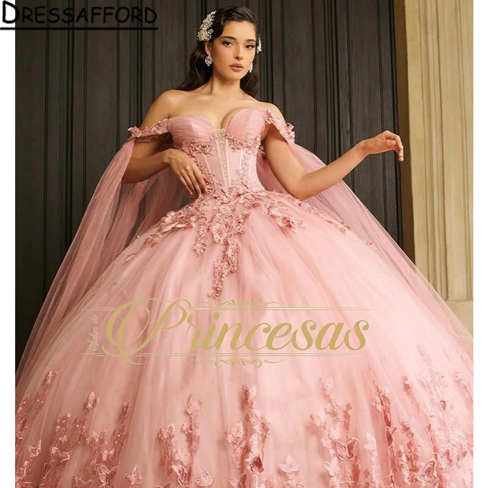 

Mexico Ball Gown Pink Quinceanera Dress Butterfly 2024 Flowers Appliques Sweet 16 Dress Vestidos De 15 Anos