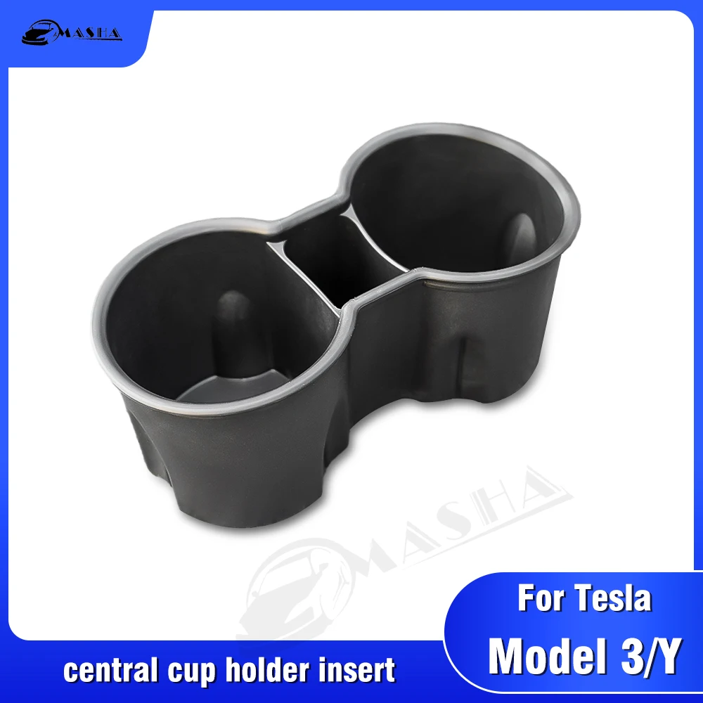 

For Tesla Model 3 Model Y 2021 2022 Car Center Console Cup Holder Insert Bottle Drink Divider Black TPE Car Internal Accessories