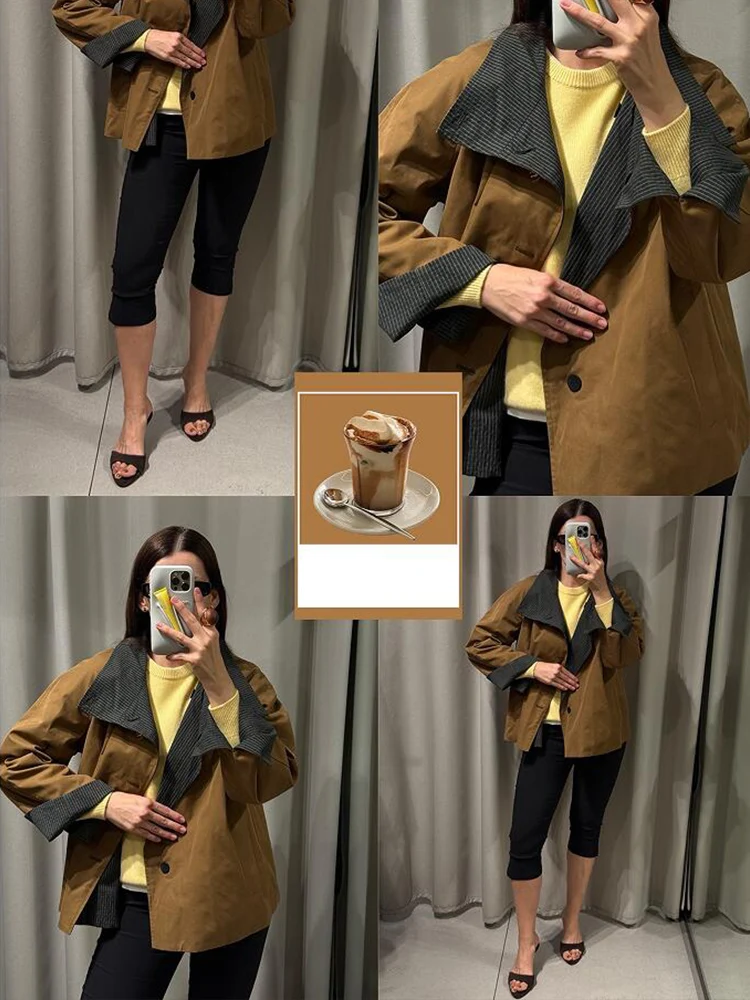 Women High Street Loose Buttons Short Jacket 2025 Autumn Fashion Double-Sided Commute Women Casual Coat Long Sleeve New Jackets