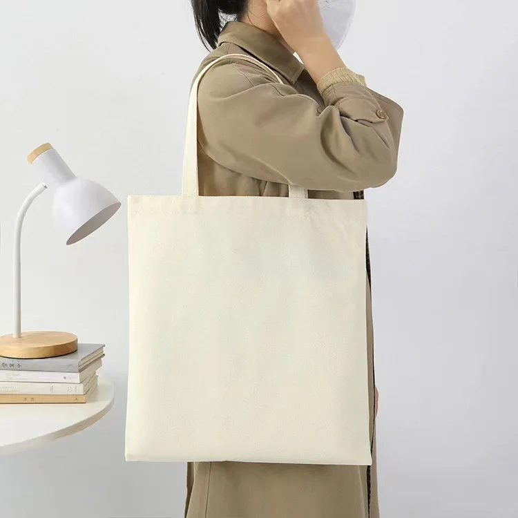 

Large Capacity Canvas Shoulder Handbag Folding Eco-Friendly Cotton Tote Bags Reusable DIY Grocery Bag Beige