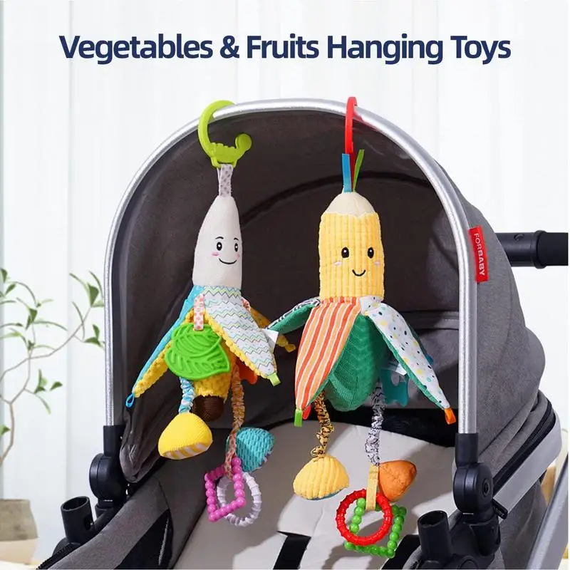 

Stroller Arch Toy Cartoon Banana Sensory Toy Baby Hanging Rattle Toys With Bell Inside Stroller Newborn Crib Soft Plush Toys