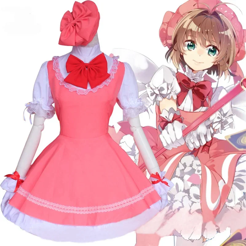 

JustSaiyan Anime Card Captor Sakura Kinomoto Sakura Pink Dress Cosplay Costume Pink Lolita Dress Costumes For Girls Woman Party