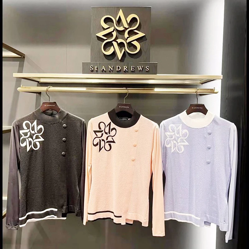 

Golf shirt spring/summer 2023 new women's ice silk sunscreen long sleeve knitted top W122159