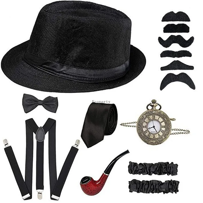 1920s Mens Gatsby Gangster Costume Accessories Set 1 Set Cowboy Caps Hat 1920s gangster accessories