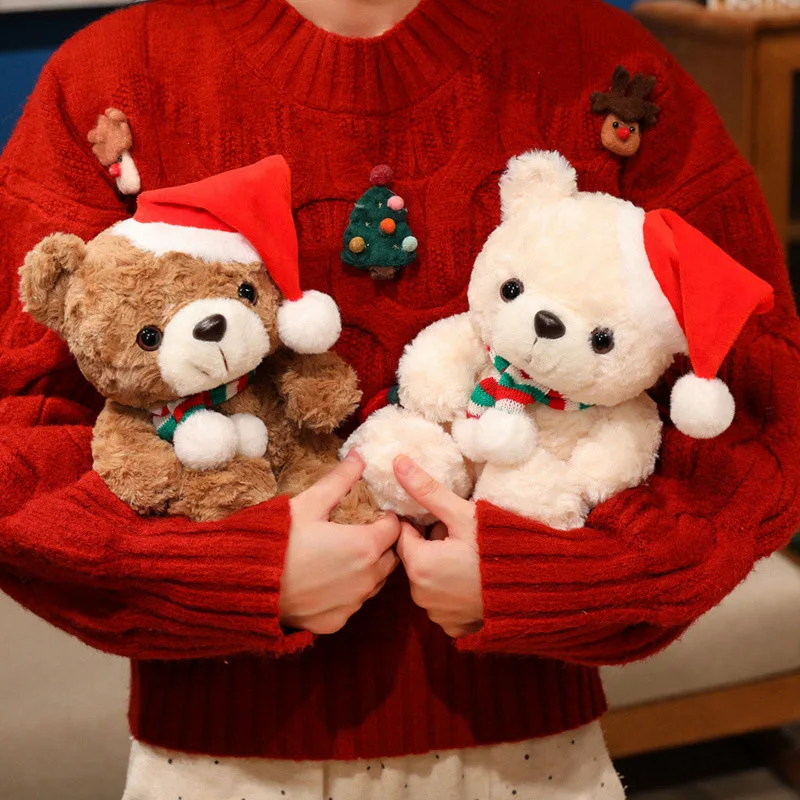 Kawaii Dr.Teddy Bear&Bears Wear Santa's Hat Plush Toy Super Soft Stuffed Animal Plushies Doll Graduation Gift Holiday Decor