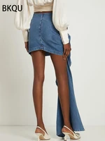 BKQU 2024 Summer Denim Mini Skirts Y2K Aesthetic 3D Flowers Design High Waist Micro Skirts Skinny Wrap Jeans Penceil Skirt Women - Image 2