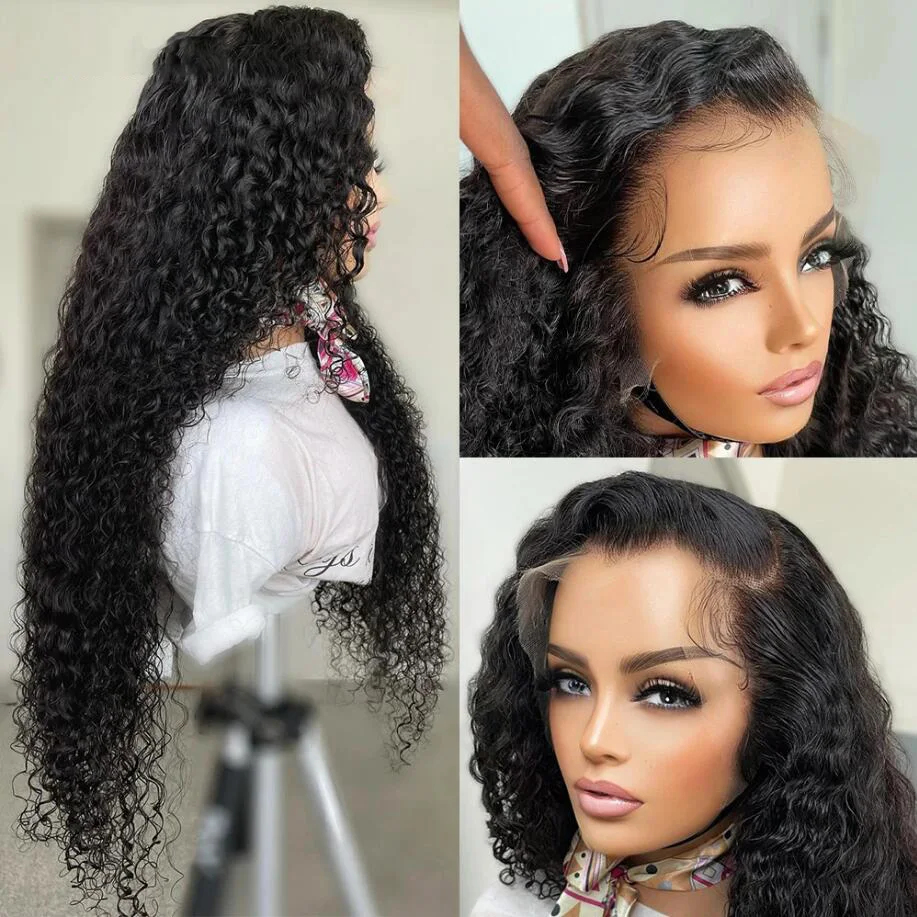 

Natural Black Soft 26Inch Long Kinky Curly Glueless 180% Density Deep Lace Frontal Wig For Black Women Babyhair Preplucked Daily