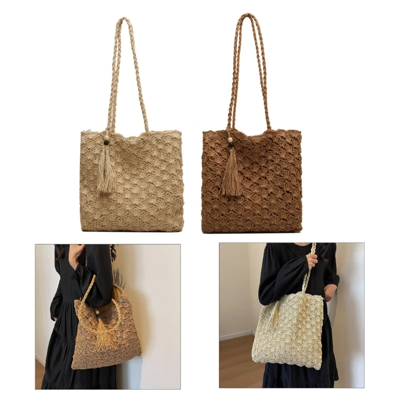 

Fashionable Straw Shoulder Bag for Women Handmade Woven Tote Bag with Zipper Spacious and Durable Handbag