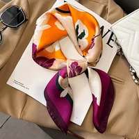 2024 New Silk Square Hair Scarf Foulard Pashmina Shawls Wraps Neck Scarves Women Floral Bandana Headbands Floral Bufandas Female 1