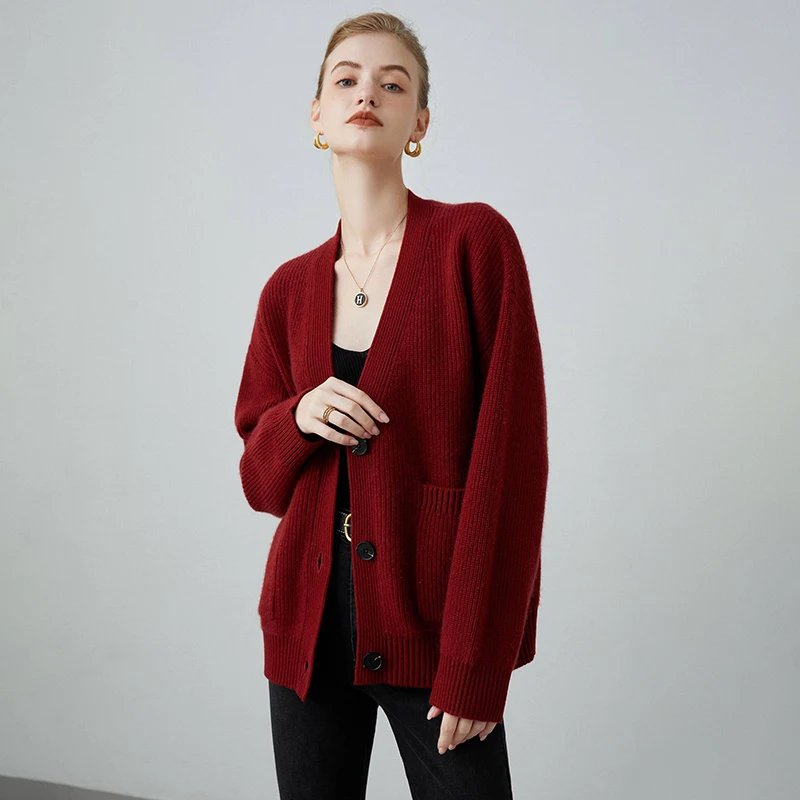 2023 Autumn Winter New 100% Cashmere Cardigan Sweater Women's Knitted Jacket  Loose Thicken Soft Casual Female Long Sleeve Coat - AliExpress