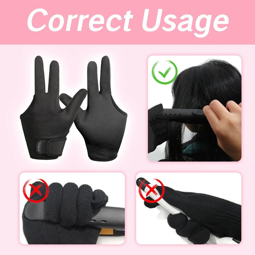 Heat Resistant Gloves for Hair Styling Curling Wand 3 Finger Barber Glove Reusable Hair Dye Heat Protector Gloves 1Pcs