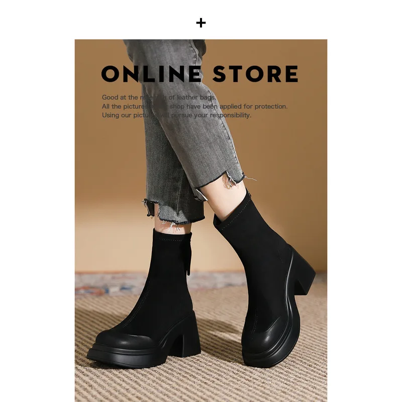 Bottes courtes Martin à talons hauts de 8CM et semelle épaisse pour femmes, bottes fines et élastiques, nouvelle collection 2024_voghion.com