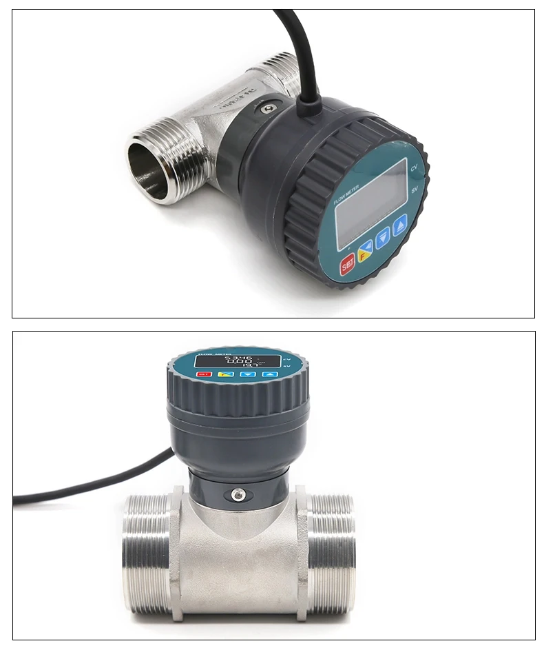 SUS-LCD Compact Stainless Steel LCD Water Flow Meter Battery Operated Threaded f