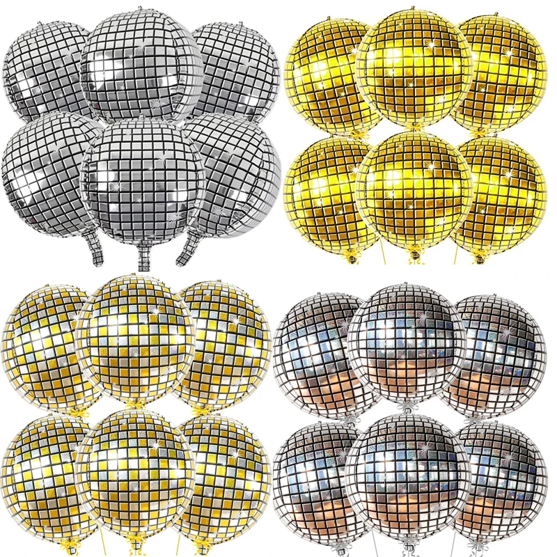 6 PCS Palloncini Disco, 22 Pollici 4D Ballons Disco Alluminio in Argento, Festa in Discoteca Deko, Accessori Vintage per Feste di Compleanno Matrimoni Balli di Fine Anno Anni '70 '80 '90