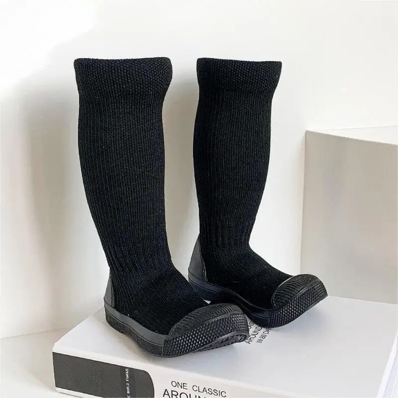 2023 New  Girls Boys Fashion Sock Shoes  Boots  Knitting Patchwork Slip On Kids Socks Shoes Anti Slip Children Ankle Boots