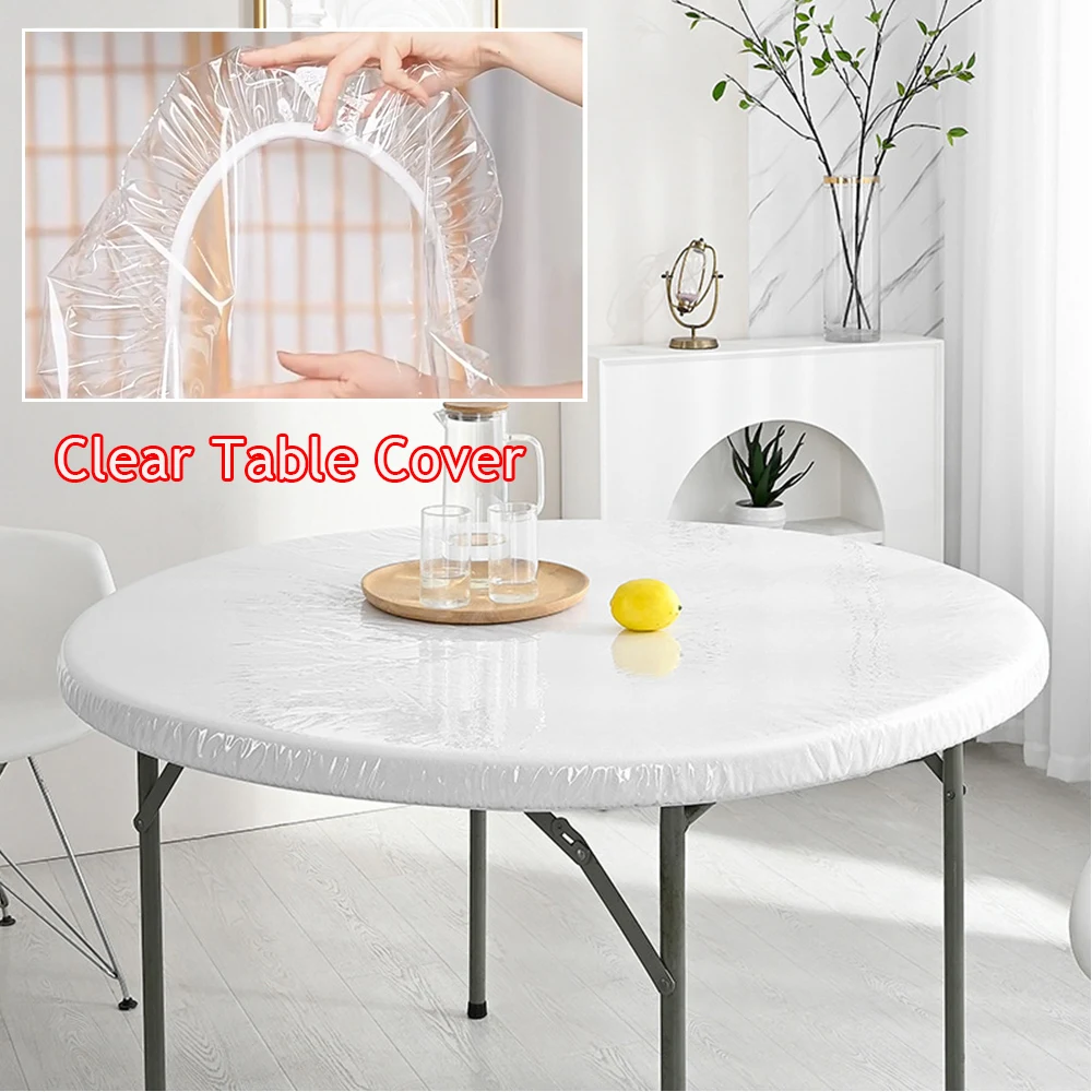 Impermeável Rodada Tampa de Mesa Transparente, Elastic Edged Table Cover, simples PVC, Catering Protector, Cozinha, Convient, 60-120cm
