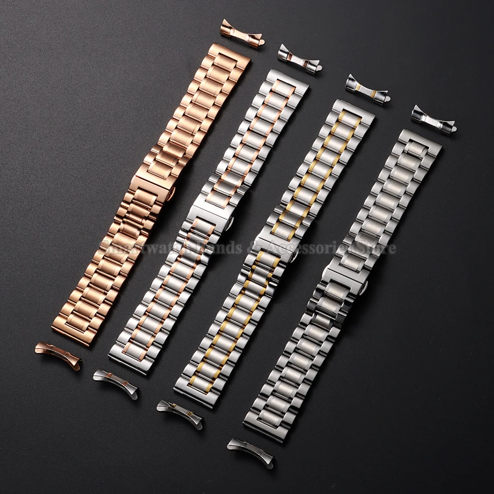 Elegant Stainless Steel Watch Strap with Butterfly Clasp - Flat & Curved Design