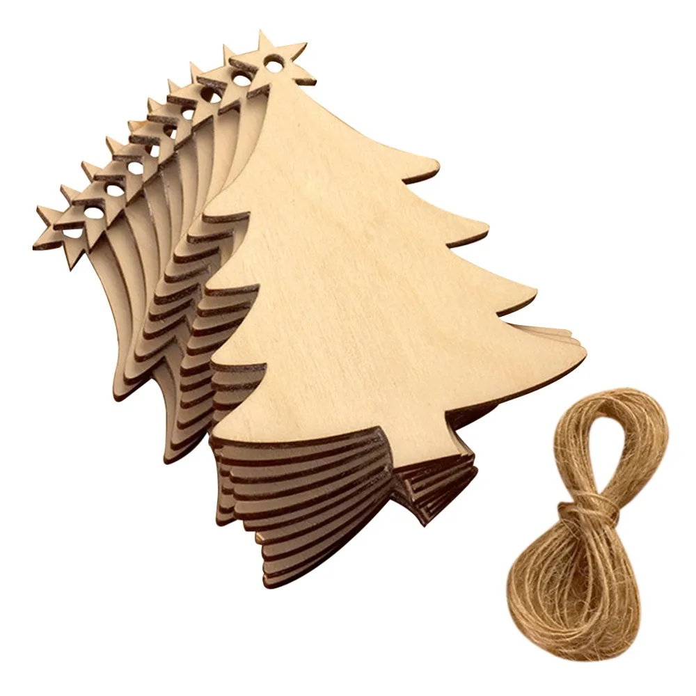 Christmas Decorations 10pcs Wooden Tree Embellishments