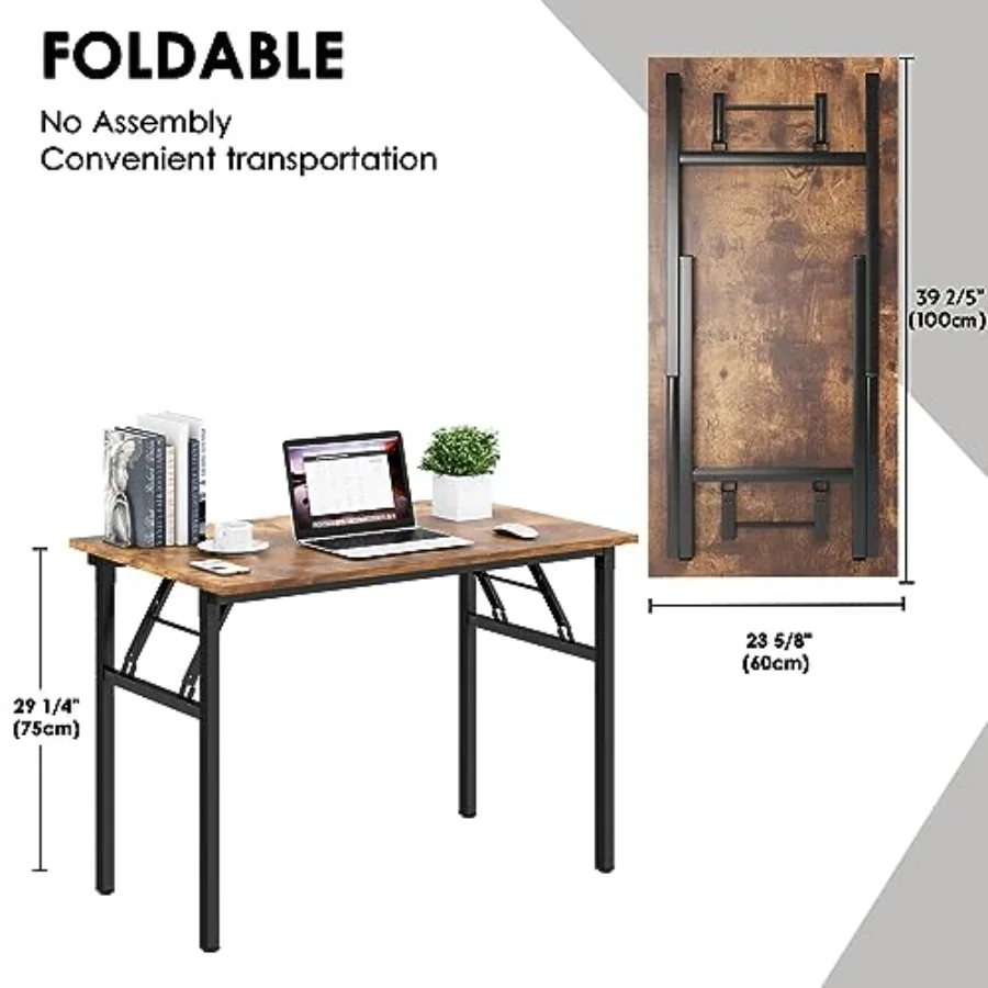 Folding Desk for Home Office 393 8 inch Length Modern Folding Table Computer Desk No Install ed Rustic Brown Desktop Black Fram