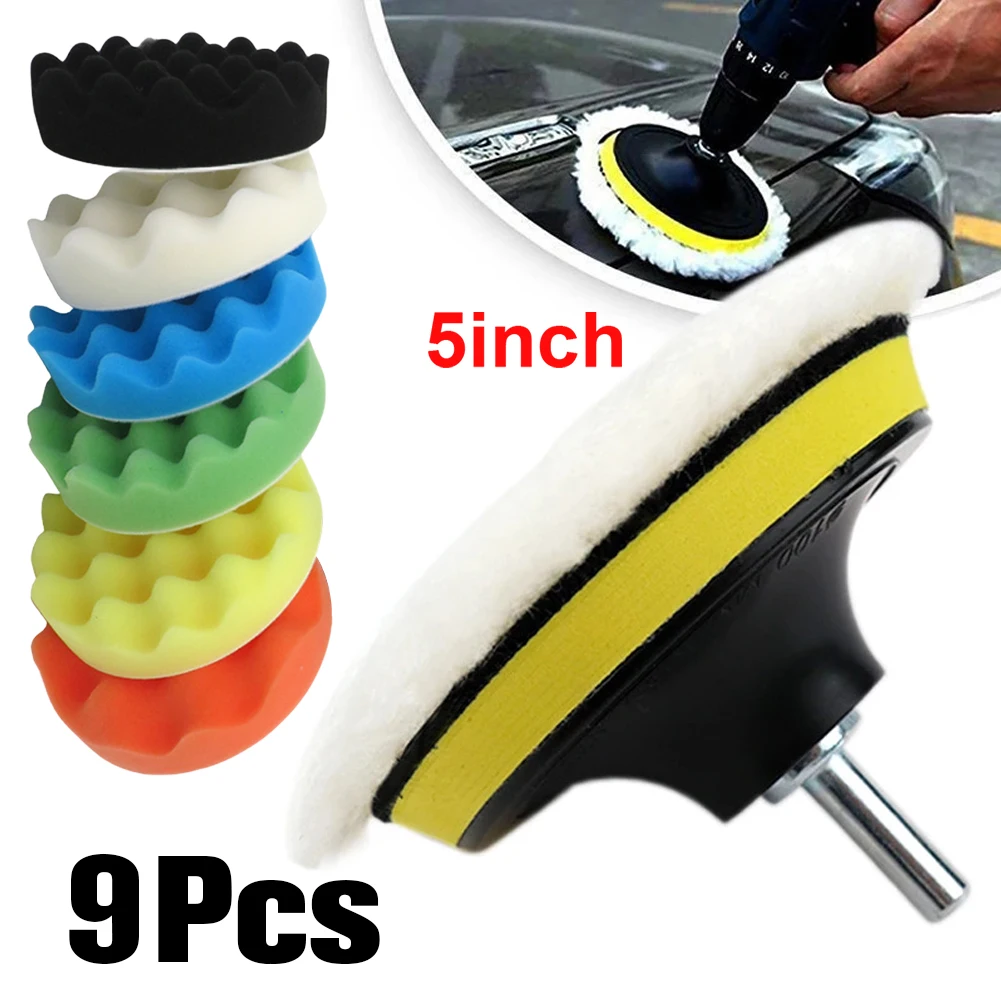 

9 Pcs 5 Inch Polishing Pads Reusable Sponge Waxing Foam Buffing Kit Car Buffing Pads Sponge Foam Kit Buffer Drill Wheel Polisher