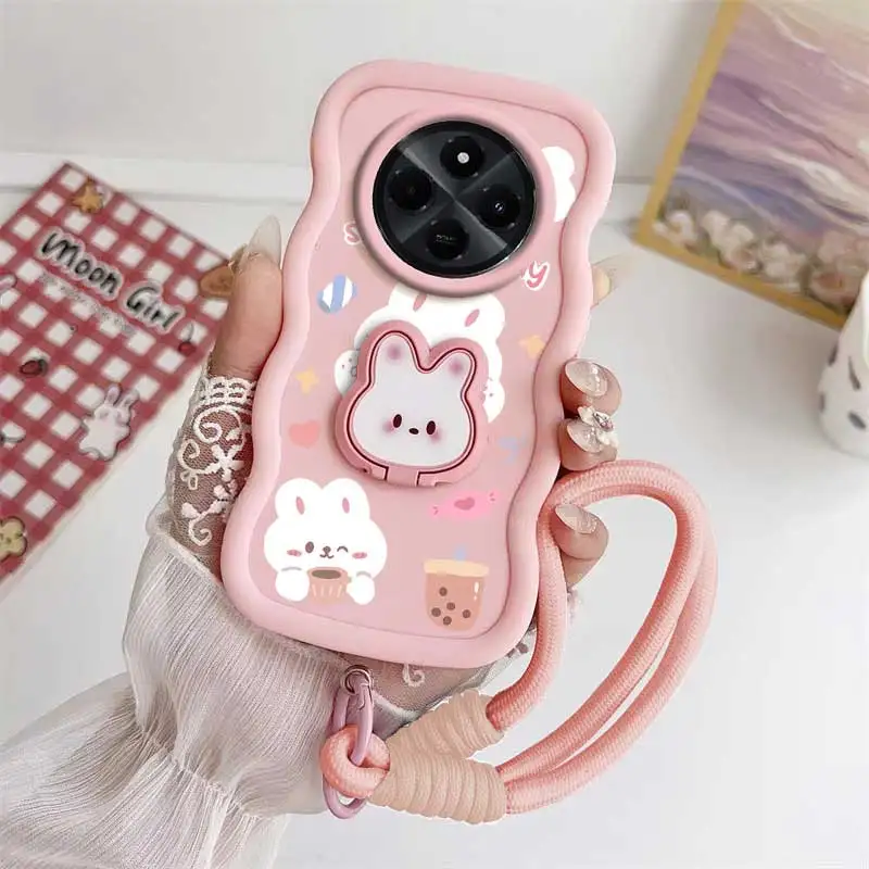 Cute Rabbit Phone Case Set with Lanyard & Stand - 3 Piece Bundle
