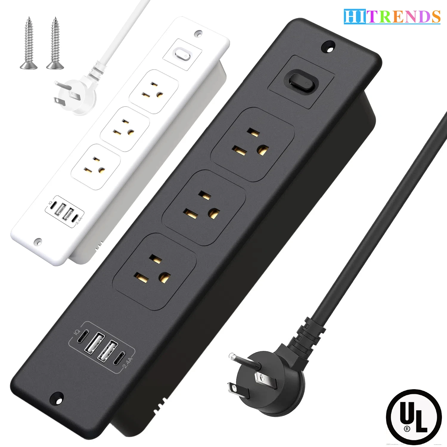 7-in-1 US ปลั๊กฝัง Power Board เดสก์ท็อปซ็อกเก็ต USB-C/A FAST CHARGE + 3 แหล่งจ่ายไฟ 1.8 M สาย 1